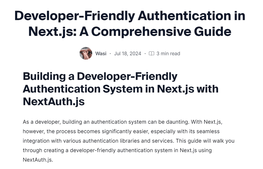 Developer-Friendly Authentication in Next.js: A Comprehensive Guide